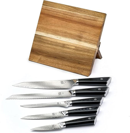 Mercer Culinary Premium Grade Super Steel 6-Piece Knife Set with Magnetic Acacia Stand, G10 Handles