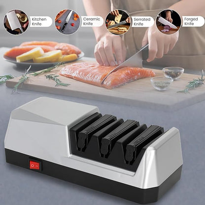 Knife Electric Sharpener for Kitchen, Bread, Serrated & Japanese-style Knife, 3 Stages Precision Angle Guides Sharpener, 100% Diamond Abrasives