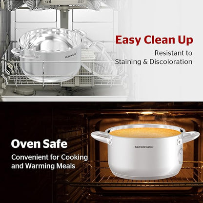 SUNHOUSE 13-Quart Stainless Steel Stockpot w/Tempered Glass Lid - Heavy-Duty, Food-Grade Cookware for Simmering, Boiling, and Induction Cooking - Exceptional Heat Distribution
