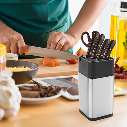 Universal Knife Block, Stainless Steel Knife Holder without Knife Including Sharpening Edges and Scissor Sockets Multifunctional Knife Holder Knife Block Holder