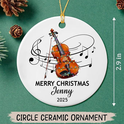 Personalized Violin Player Ceramic Decor Ornament, Customized Text Year Name Violinist Christmas Ornaments Gift for Friends Husband Wife Grandkids, Violin Instrument Lover Ceramic Xmas Tree Ornament