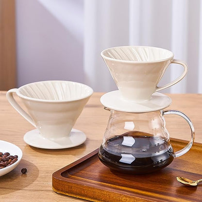 Pour Over Coffee Maker, Single Cup Coffee Dripper, Manual Porcelain Slow Brewing Accessories for Travel, Camping, Office, Home, Cafe, Coffee Gifts (Milky White, Large)