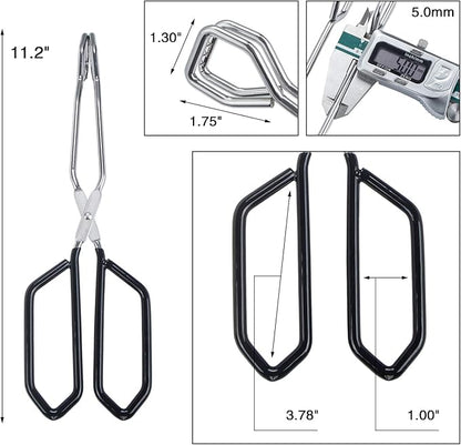 MSY BIGSUNNY Stainless Steel Scissor Tongs Heavy Duty Cooking Tongs with Soft Handles (2, black 11" +11")