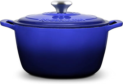 Signature Enameled Cast Iron Dutch Oven, Non-Stick Serving Pot with Tight Fitting Lid for Perfect Roasting, Baking, Sauteing, and Bread Making | 4.5Q (4.2L) - Indigo Blue
