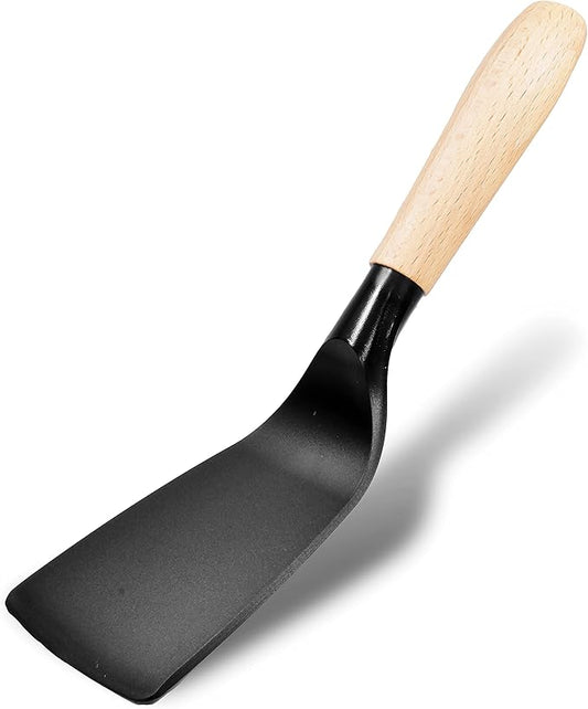 Short Spatula, Stylish Kitchen Tool, Flexible Non Stick Heat Resistant Nylon Turner Spatula, Wooden Short Handle, Cooking for Fish, Eggs, Pancakes
