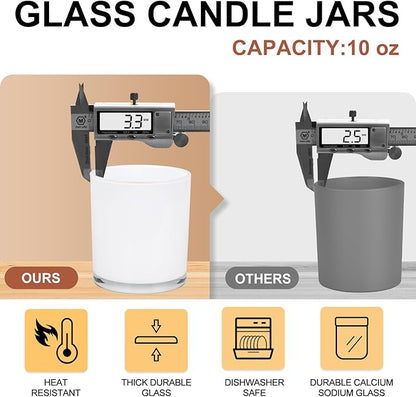 10 OZ Thick Candle Jars for Making Candles 15 Pcs, Empty Jars with Wood Lids for Candle Making, Sample Container, White