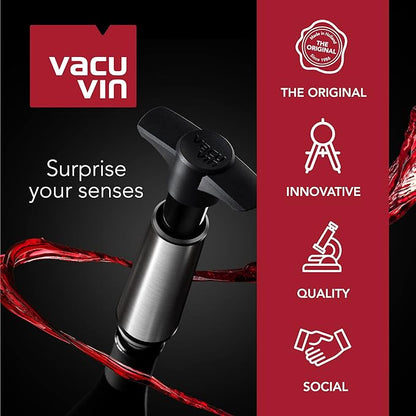 Vacu Vin Wine Saver Pump Blue with Vacuum Wine Stopper - Keep Your Wine Fresh for up to 10 Days - 1 Pump 4 Stoppers - Reusable - Made in the Netherlands