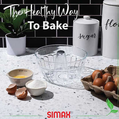 SIMAX Clear Glass Fluted Bundt Pan, Heat, Cold, and Shock Proof, Holds 1.4 Quarts (5.4 Cups), Made in Europe, Great for Small Ring Cakes, Puddings, Desserts, Monkey Bread, and More, Dishwasher Safe