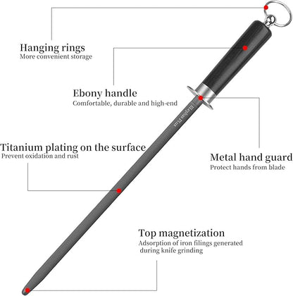 honing steel knife sharpener ，high carbon steel knife sharpener rod,12 Inch Knife Sharpening Steel Honing Rod（black）