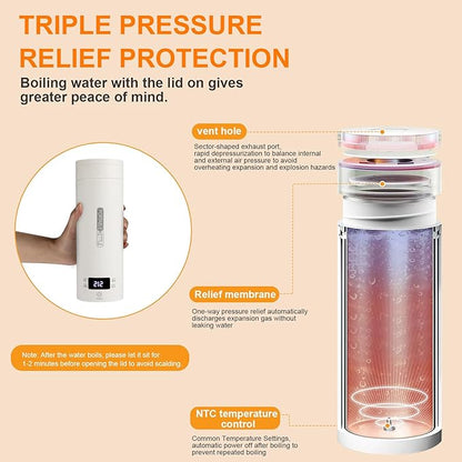 Travel Tea Kettle（110V）, Portable Electric Kettle, 316 Stainless Steel Premium Liner, 4-speed Temperature Adjustment with Auto Shut-off and Boil-Off Protection,White.
