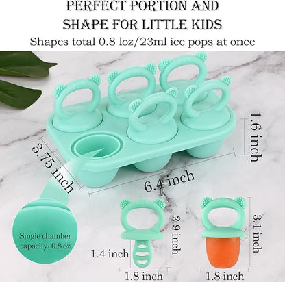 Sakolla Baby Popsicle Molds Mini 6-Cavity Silicone Ice Pop Mold with Sticks Breastmilk Popsicle Molds for Teething Relief Toddler Popsicle Mold for Ice Cream Frozen Yogurt and Fruit Juice (Green)