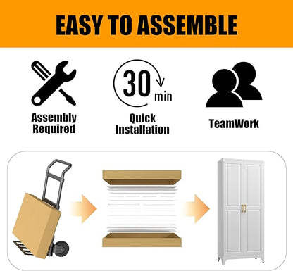 Kitchen Pantry Storage Cabinets, 75" Tall Metal Storage Cabinet with Doors and 4 Shelves, White Pantry Cabinet, Utility Kitchen Cupboard, Large Steel Cabinets for Dining, Office, Living Room