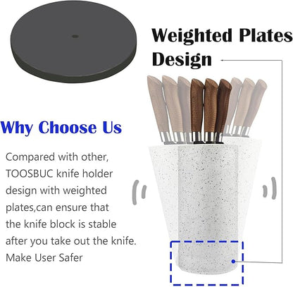 Universal Knife Block Holder, Toosbuc Round Knife Holder Without Knives,Safe & Detachable,Space Saver Knife Storage,Countertop Organizer for Kitchen (White Snowflake Dots)