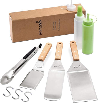 Metal Spatula Set of 6 - Griddle Accessories kit - Grill Flat Spatula Pancake Flipper Hamburger Turner - Metal Utensil Great for BBQ Grill Flat Top Cast Iron Griddle
