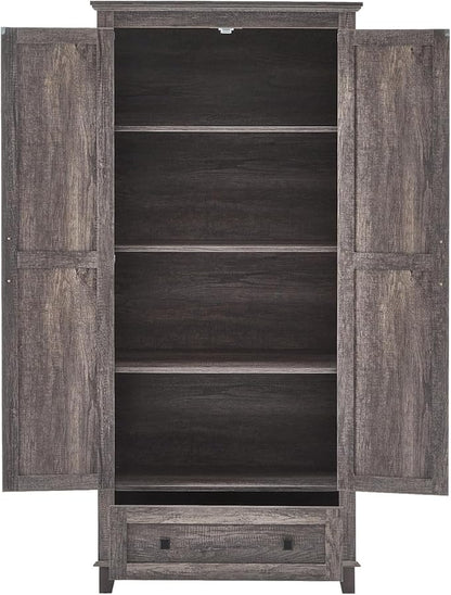 Farmhouse Kitchen Pantry Cabinet, 72" Tall Storage Cabinet with Adjustable Shelves & Barn Doors, Freestanding Kitchen Cupboard for Dining Room, Living Room, Gray