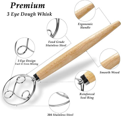 YAANI Sourdough Starter Kit, Sourdough Bread Baking Supplies, Banneton Bread Proofing Basket Set Of 2 Round and Oval, Dough Whisk, Scoring Tool, Metal Scraper, Silicone Scraper, Premium Baking Tools