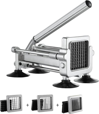 VEVOR French Fry Cutter, Potato Slicer with 1/2", "3/8", "1/4 Stainless Steel Blades, Manual Potato Cutter Chopper with Suction Cups, Great for Potato, French Fries, Cucumber, Vegetables, Carrot