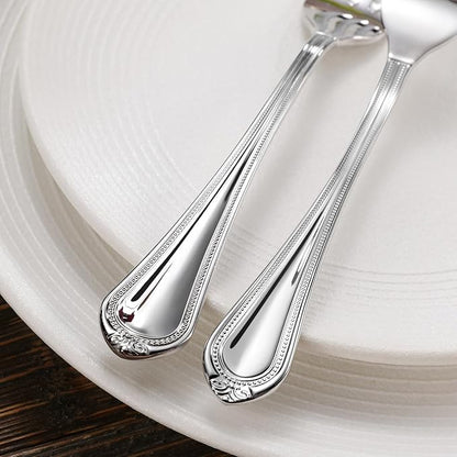 KEAWELL Pearl Edge 4-Piece Premium Spoon Set, 18/10 Stainless Steel, Fine Silverware Spoons with Refined Bead Design, Brightly Polished, Dishwasher Safe (Silver, 7.56" Dinner Spoons)