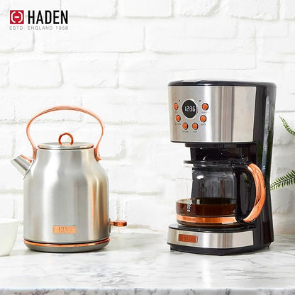 HADEN Heritage 1.7 Liter Stainless Steel Electric Kettle Bundled with 12 Cup Drip Coffee Maker, Coffee Machine with Auto Shut-Off, Steel & Copper
