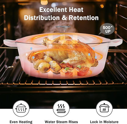 Enameled Oval Dutch Oven Pot with Lid, 7 QT Cast Iron Dutch Oven with Dual Handles for Cooking, Bread Baking, Frying, Non-stick Enamel Coated Oven (7 QT Gradient Pink)