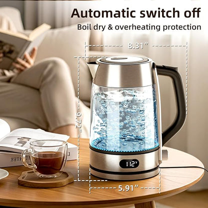Kndko Electric Kettle,Temperature Adjustmenet, Stainless Steel Filter and Cover,1.7L Tea Kettle & Hot Water Boiler For Coffee & Tea, Automatic Shut Off,1500W, Black and Silver