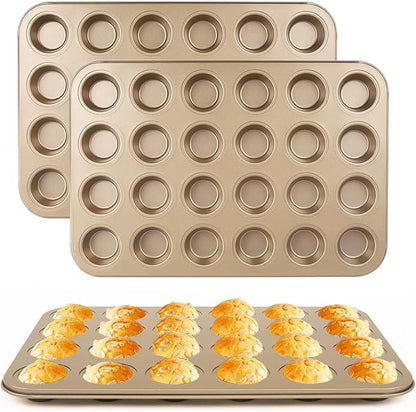 Nsmykhg 24-Cup Nonstick Mini Cupcake & Muffin Pans - Carbon Steel Baking Pans, 3 Pack, Durable Muffin Tin, Easy to Clean, Perfect for Baking Cupcakes & Mini Muffins, Oven Safe, BPA-Free