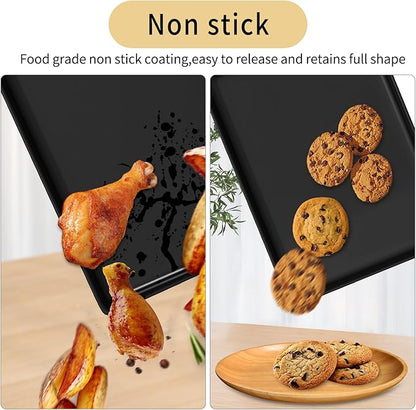 9x11 Inch Cookie Sheet, Baking Tray for Toaster Oven, Non Stick Baking Sheet Pan for Biscuits, Vegetables, Easy to Clean, Non-Warp Heavy Duty Pans, Black, 2-Pack