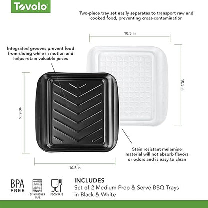 Tovolo Prep & Serve BBQ Trays Pack of 2 (Small - Black/White) - Serving Trays for Kitchen, Grill, Meal Prep, Smoker, Griddle, Barbeque, & More/BPA-Free & Dishwasher-Safe