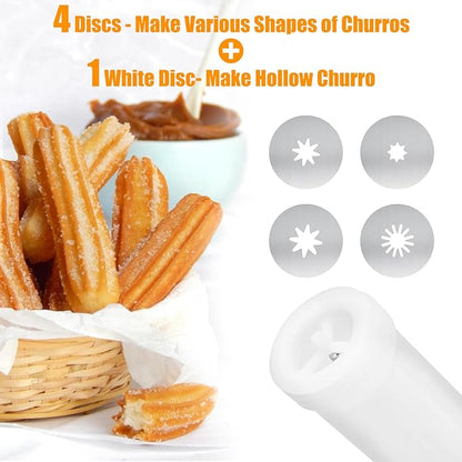 Churro Maker Kit, Hollow Churro Machine, Churro Maker Gun with Piping Bag and 2 Cleaning Brushes, 5 Nozzles for Various Shapes, Máquina para Hacer Churros, Perfect Gift