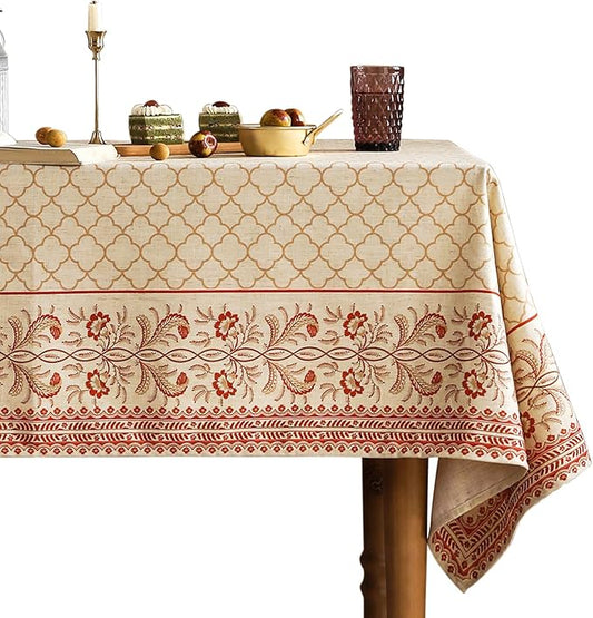 ISAENNE Designer Linen Floral Extra Long Rectangle Tablecloth,Pale Yellow Farmhouse Indoor Table Cloth,Durable Decor Tablecloths for Dining Kitchen Thanksgiving,67"*118"-Chamonix A