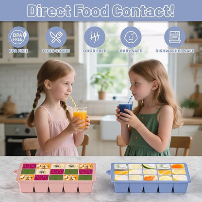 Silicone Ice Cube Tray 3 Pack - Easy Release ice cube tray with lid, BPA Free Ice Cubes Trays for Freezer,ice cube mold for Cocktail,Whiskey (Mint+Pink+Blue)