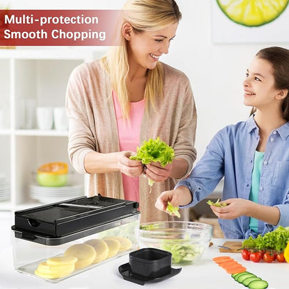 Vegetable Chopper, Onion Chopper Dicer, Mandoline Slicer, Food Chopper with Container, Vegetable Cutter for Salad Potato Carrot Garlic（9 Blades, Black）