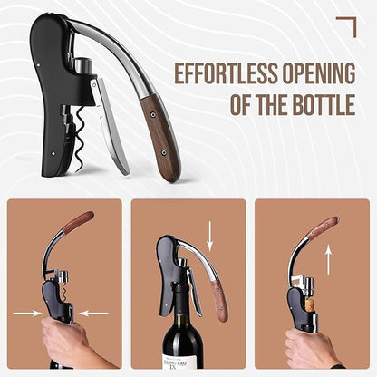 Wine Bottle Opener, Vertical Lever Corkscrew with Built in Foil Cutter Design, Manual Handheld Corkscrew with Ergonomic Lever Pump