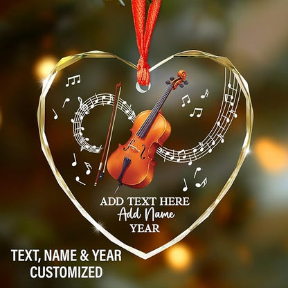 Personalized Cello Xmas Glass Ornament with Text Name & Year, Customized Cello Music Instrument Christmas Ornaments, Cellist Ornament Christmas 2025, Gift for Men Women Musician Teacher