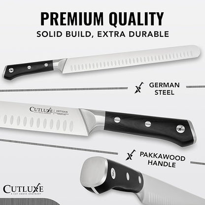 Cutluxe Brisket Knife – 12" Carving & Slicing Knife for Meat & BBQ – Razor Sharp German Steel, Sheath Included, Ergonomic Full Tang Handle Design – Artisan Series