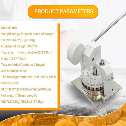 Manual Dough Divider 36pcs Bread Cutting Machine 1.06oz-5.64oz(30g-160g) Equal Dough Lump Spacer Table Top Cookie Fillings Piece Cutter with 2 Stainless Steel Basin for Bakery