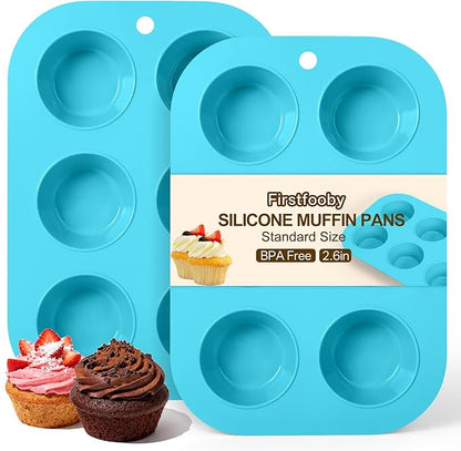 2 Pack Silicone Muffin Pan for Baking, Regular Size Nonstick Cupcake Pan, 6-Cup Silicone Muffin Tin BPA Free Dishwasher Safe, Great for Muffin Cupcake Brownie Egg Tart