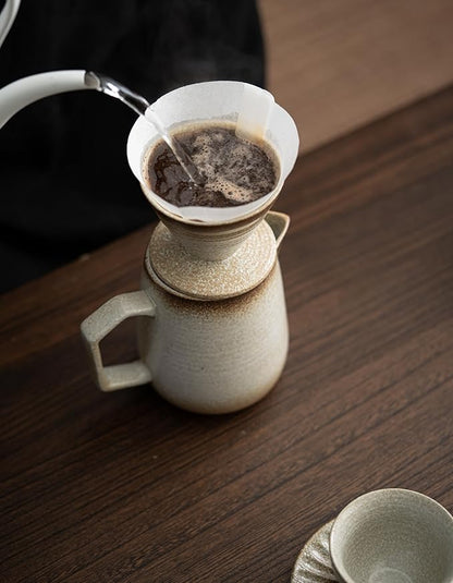 Pour Over Coffee Maker,Ceramic Coffee Maker With 100 pcs Paper Filter，16oz/480ml Pour Over Coffee Dripper (Off White)