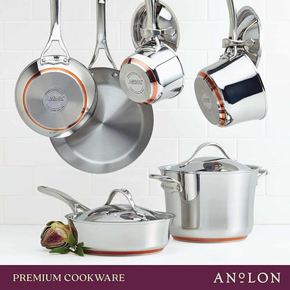 Anolon Nouvelle Stainless Stainless Steel Frying Pan / Fry Pan / Stainless Steel Skillet with Lid - 12 Inch, Silver
