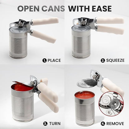 Zulay Kitchen Heavy Duty Stainless Steel Can Opener Manual with Bottle Opener - Rust Proof Manual Can Opener With Turn Knob & Comfy Soft Grip Handles - Cream