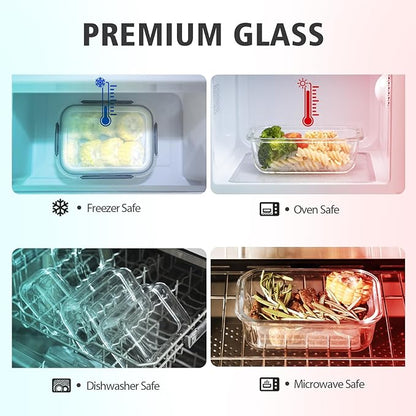 24 Pieces Glass Food Storage Containers with Lids,Glass Meal Prep Containers Set with Locking Lid,Airtight Glass Lunch Container for Kitchen,BPA Free(12 Lids & 12 Containers)