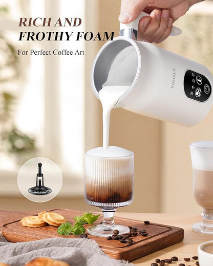 Milk Frother and Steamer 4 in 1, Milk Steamer with Auto Temperature Control, Warm & Cold Foam Maker, Hot Chocolate Maker, Frother for Coffee, Latte, Cappuccino, White