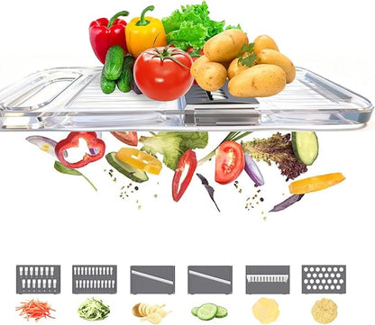 Multifunctional Handheld Mandoline Slicer for Kitchen – Sharp Vegetable Cutter with Safety Guard, 6‑in‑1 Cucumber Slicer & Grater, Crystal-Clear One-Piece Body, Easy to Clean, Sturdy & Compact