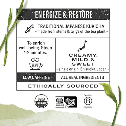 Numi Organic Kukicha Japanese Green Tea, 48 Green Tea Bags, Roasted Japanese Twig Tea, Caffeinated