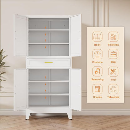 71" Tall Pantry Storage Cabinet with Drawer and Adjustable Shelves, Freestanding Tall Kitchen Cupboard Storage Cabinet for Kitchen,Dining Room, Living Room, White
