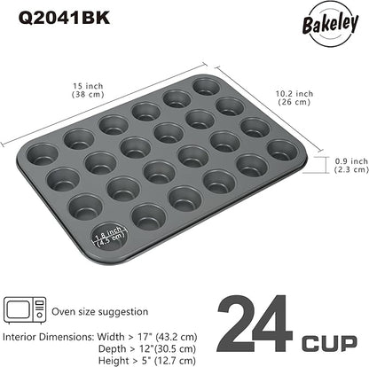 Mini Muffin Cake Pan, 24-Cavity Non-Stick Tiny Cupcake Pan Bakeware for Oven Baking (Dark Grey)