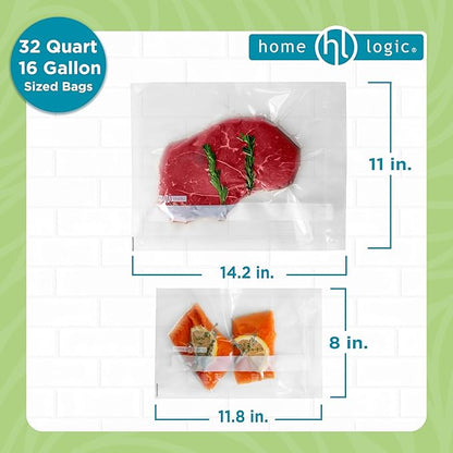 Home Logic Vacuum Bags for Food Sealer Pre-Cut Combo Pack 16gal & 32qt for Freezer and Sous Vide - Microwave Safe Clear