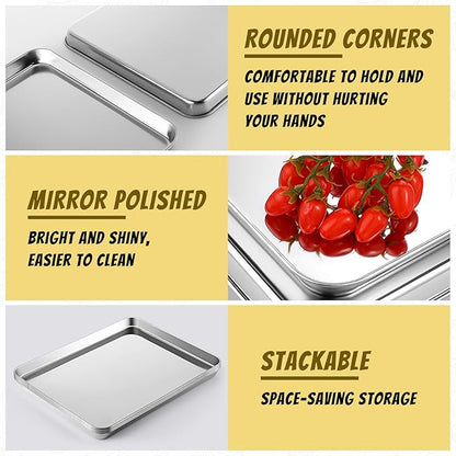 Mimorou 6 Pcs Baking Sheet Set Stainless Steel Cookie Sheet Cookie Baking Pan Bakeware Oven Tray Dishwasher Safe Commercial Grade Pans(16x12x1 Inch)