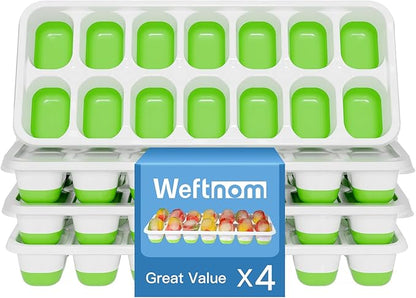 Ice Cube Tray, Ice Cube Trays for Freezer 4 Pack with Lids, Ice Tray Easy-Release, Ice Trays for Freezer Stackable, Silicone Ice Cube Tray for Drinks, Coffee - BPA-Free and Odor-Free