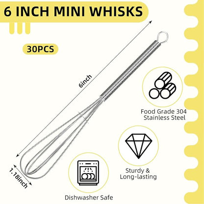 Baderke 30 Pcs 6 Inch Mini Whisk Bulk Small Whisks for Cooking 304 Stainless Steel Tiny Whisk for Baking, Whipping, Beating Eggs, Mixing Sauces, Blending Ingredients